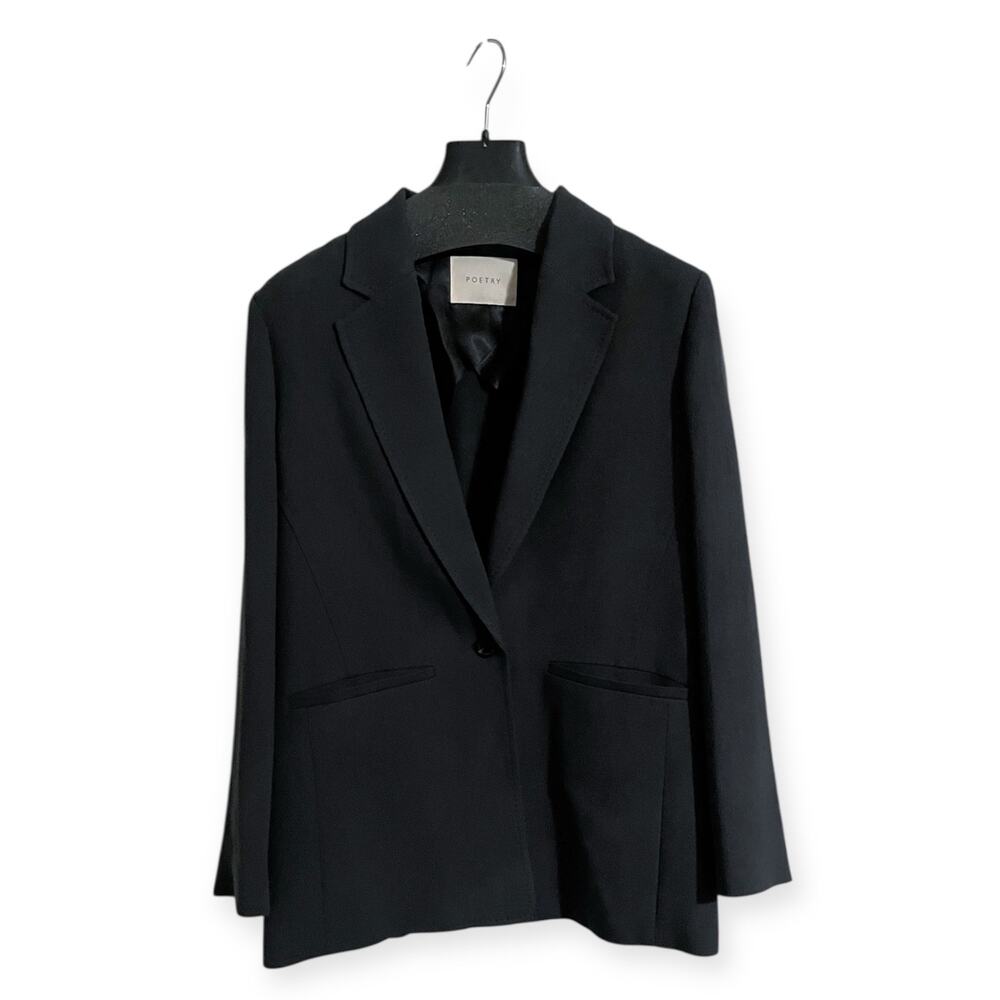 POETRY Tailored One Button Blazer TENCEL Lyocell Wool Ink Gray Black Size US 10
